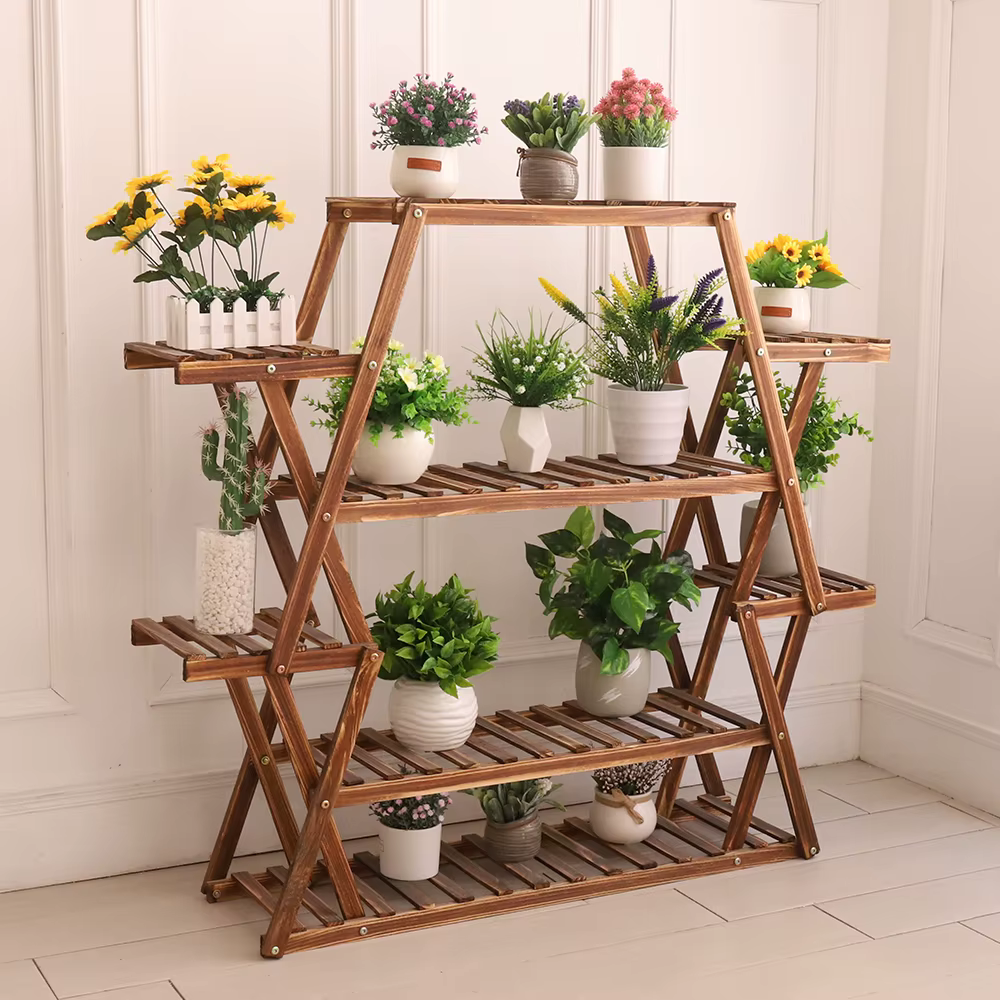 Grand support triangulaire pour plantes en bois, support de Pot de fleur d'intérieur à 6 niveaux, pr