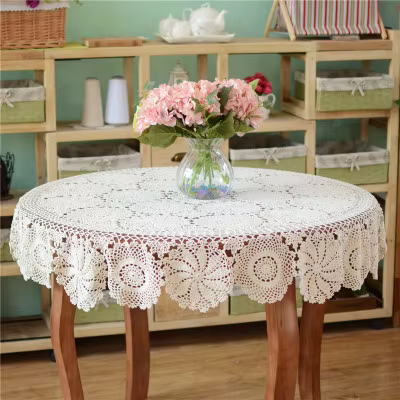 Nappe en Crochet faite à la main, jolie nappe ronde pour dîner, 100% coton, plusieurs tailles dispon