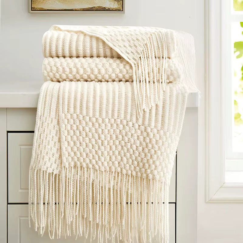Blanc Boho jeter couvertures texturées grandes couvertures tricotées épais Vintage luxe jeter couvre