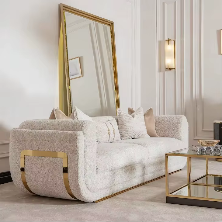 Le plus récent ensemble de canapé Chesterfield maison hôtel or chaise longue en acier inoxydable cau