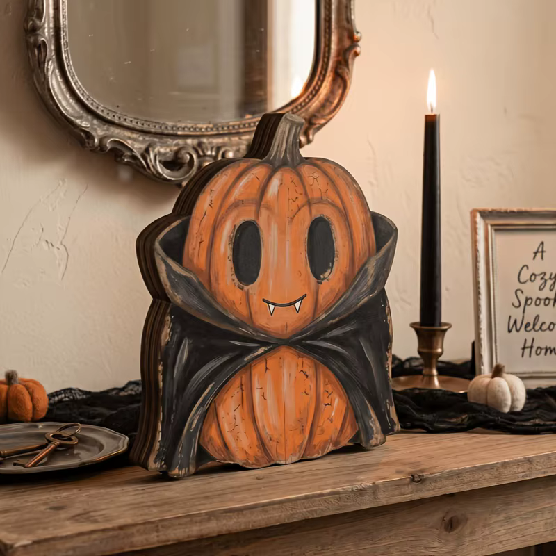 Décoration intérieure d'Halloween, décoration d'automne, blocs en bois rétro, décoration d'étagère, 