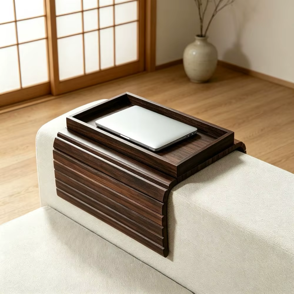 Support de rangement pliable en bambou pour accoudoir de canapé, étagère organisatrice pour salon, c
