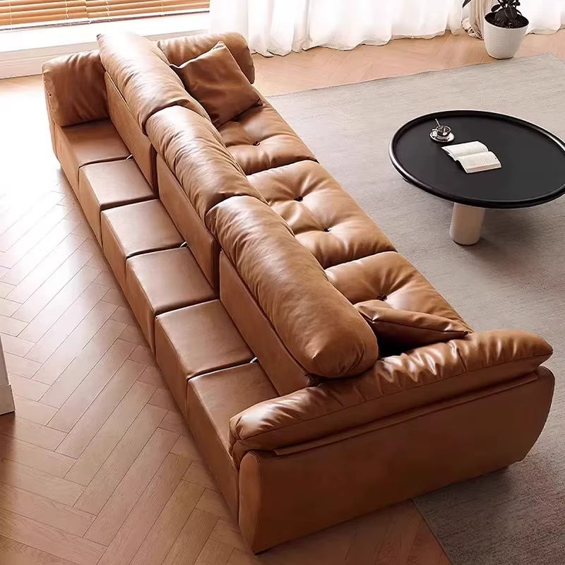 Canapé nuage de style rétro pour salon, petit appartement, en cuir, dossier amovible, style antique
