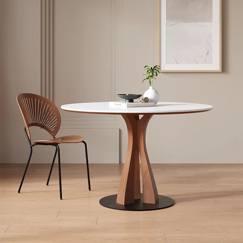 Table à manger nordique en bois massif, plaque de roche, moderne, café, salon, Table ronde, Center, 