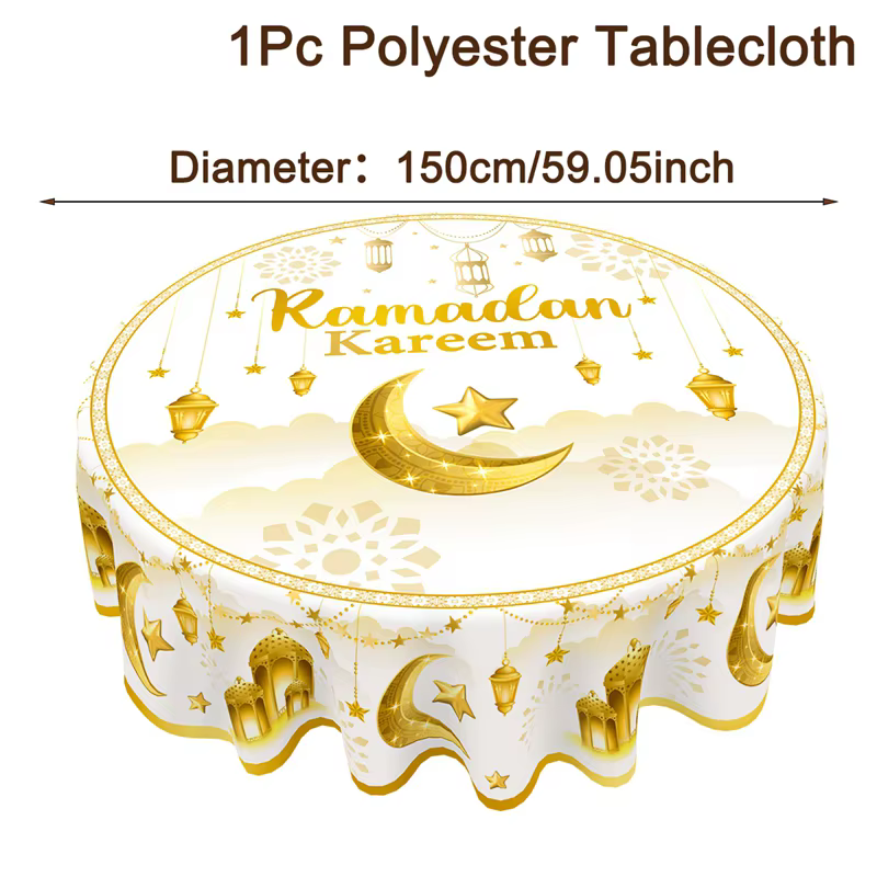 Nappe ronde en Polyester pour Ramadan Kareem Eid mubarak, décor pour la maison, fournitures de fête 