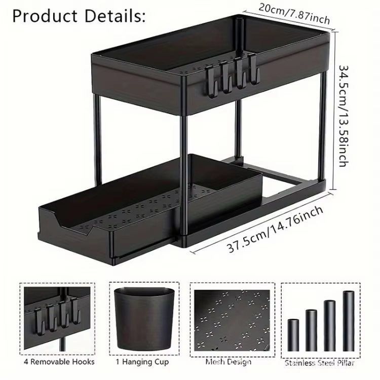 Étagère de rangement multifonctionnelle à 2 niveaux de type tiroir coulissant pour armoire de cuisin