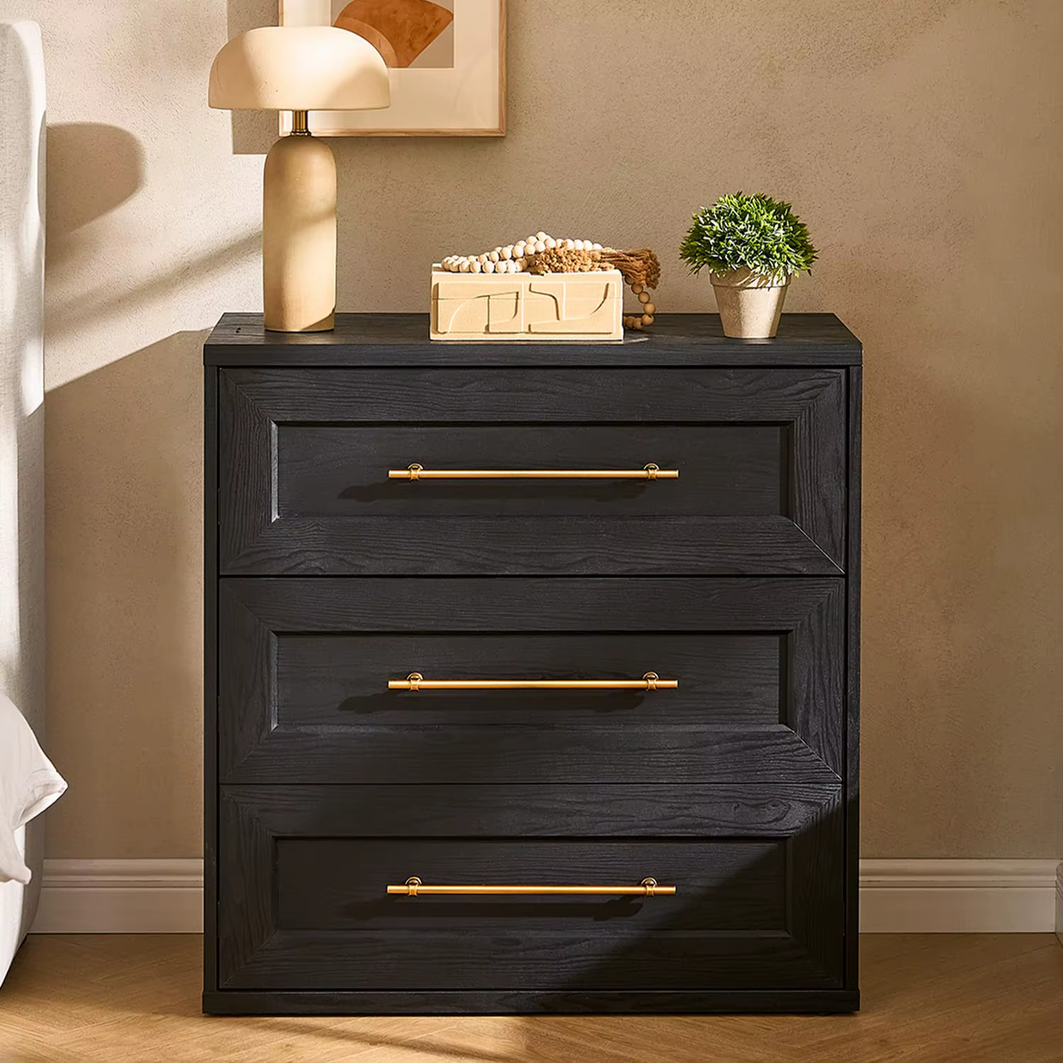 Commode à 3 tiroirs en bois, organisateur de rangement, style farmhouse moderne, table de chevet hau