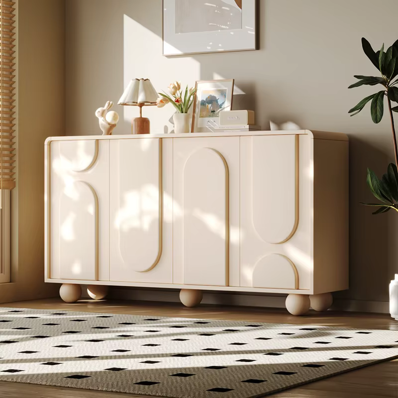 Armoires de salon blanches mignonnes derrière le canapé, rangement Glam avec portes, Meuble de salon