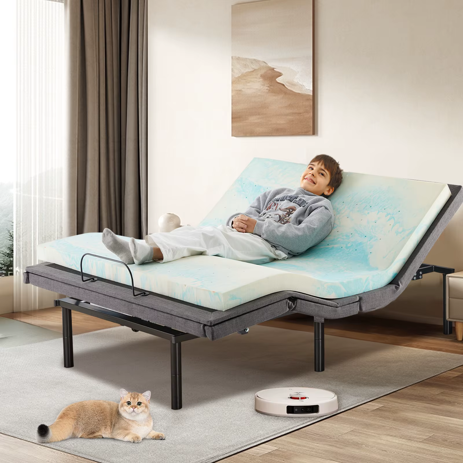 JHK lit Queen Size électrique cadre de lit ergonomique réglable avec télécommande sans fil lit zéro 