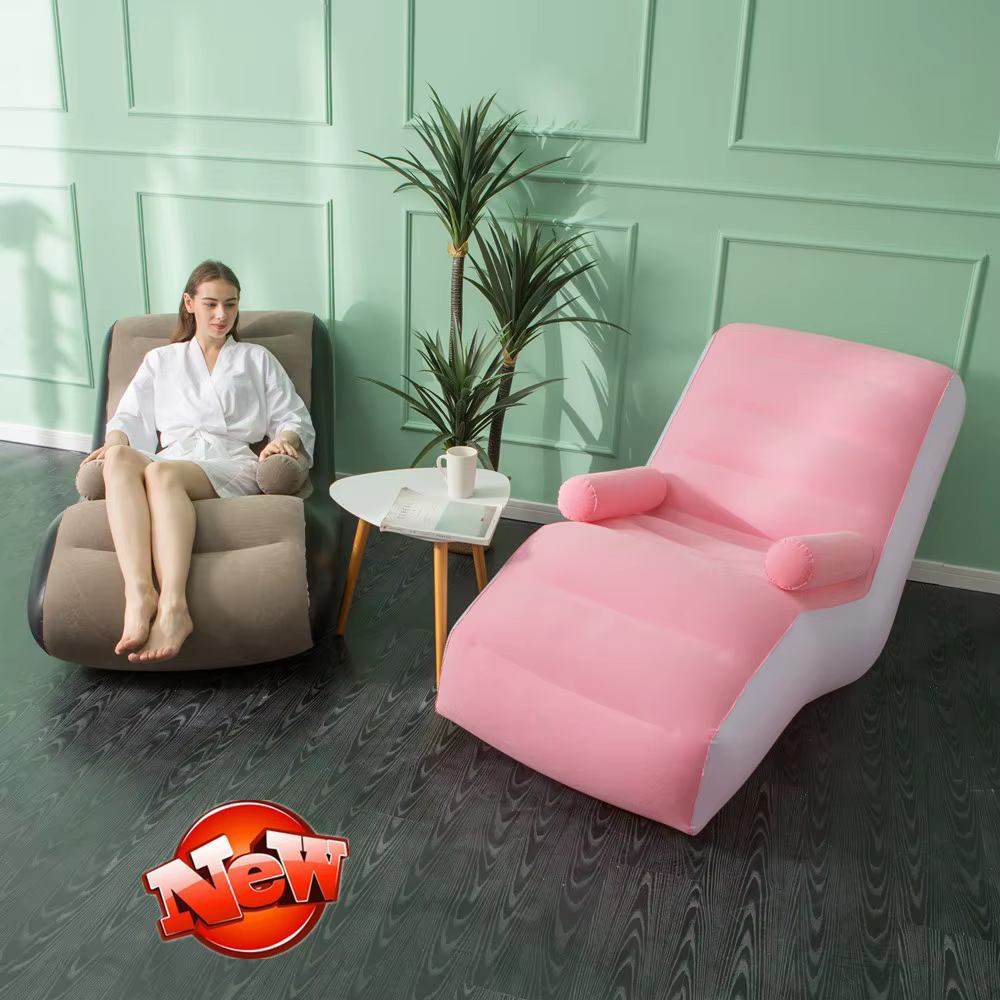 Canapé gonflable floqué en PVC, canapé paresseux inclinable, chaise longue d'extérieur pour salon