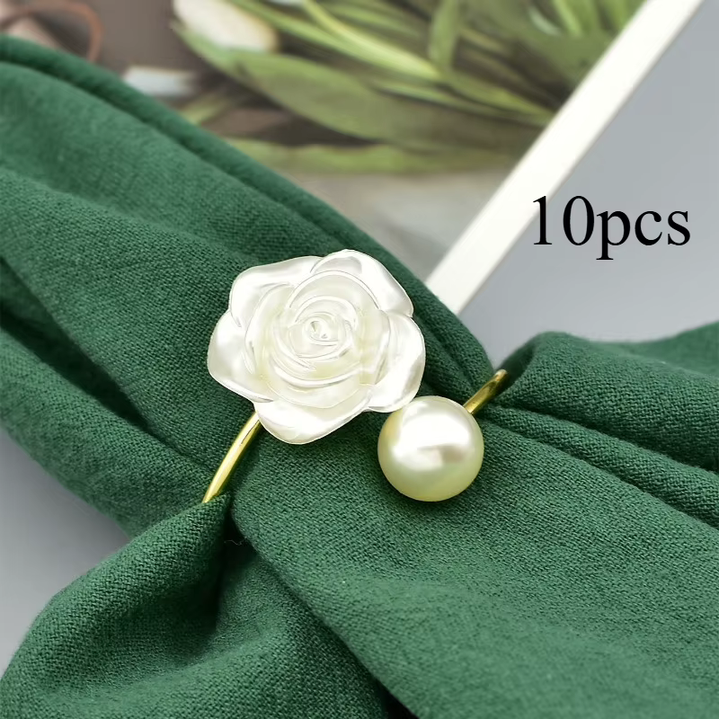 Anneaux de serviette - Design floral avec finition blanche et dorée, décoration de table élégante po