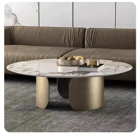 Table basse ronde en marbre noir doré, meubles de salon au Design moderne, avec pieds en acier inoxy
