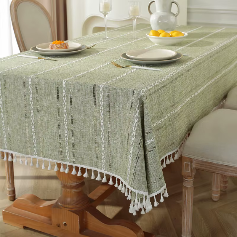 Nappe en coton et lin à motif 3D, ajourée avec pompon, pendentif, coussin de bureau isolé, résistant