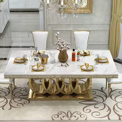 Ensemble de table à manger rectangulaire en marbre de luxe moderne haut de gamme pour hôtels et rest