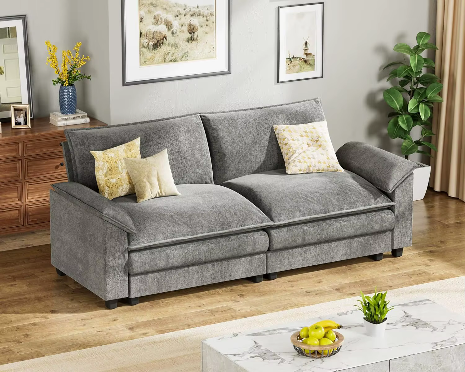 Canapé modulaire 80 pouces avec coussin double couche en chenille, profond, 2 places, style nuage, p