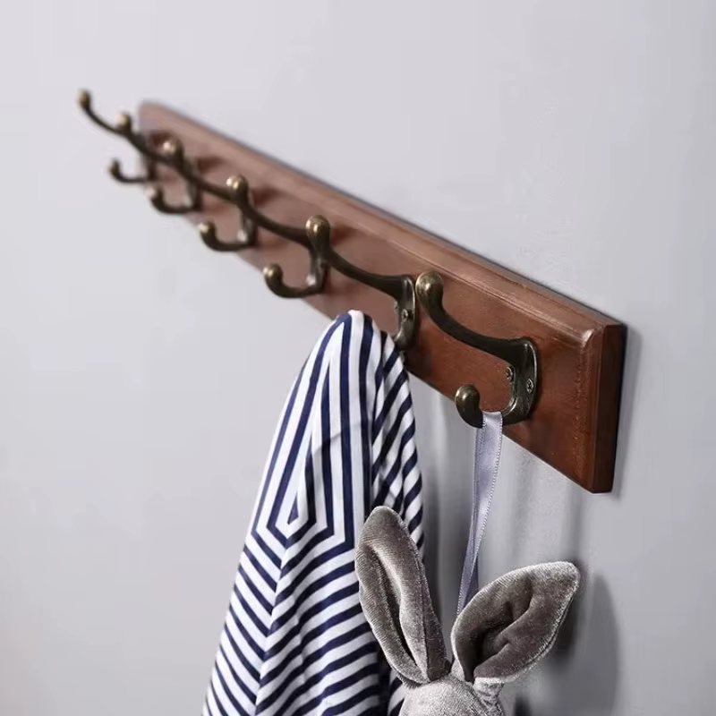 Porte-manteau mural en bois massif avec crochets, gain de place, organisateur de placard pour chapea