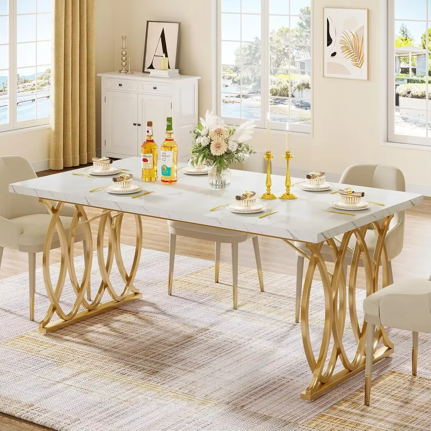 Table à manger moderne, grande table de cuisine de 63 pouces pour 4 à 6 personnes, table à manger re