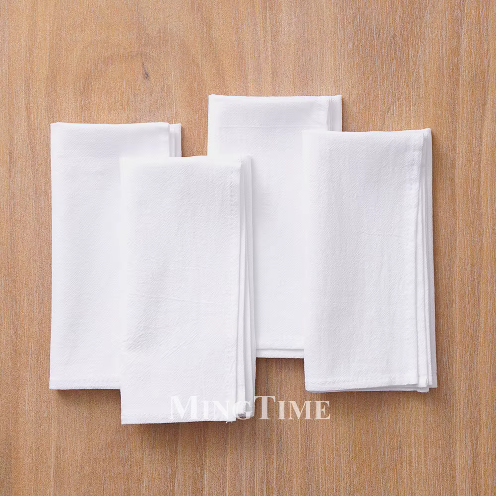 Lot de 4 serviettes de table classiques en coton lavé, 40 cm x 40 cm, douces et unies, pour mariage,