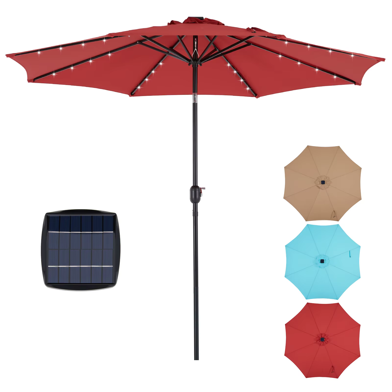 JHK Parasol de patio solaire de 10 pieds avec 32 lumières LED Parasol de table extérieur résistant a