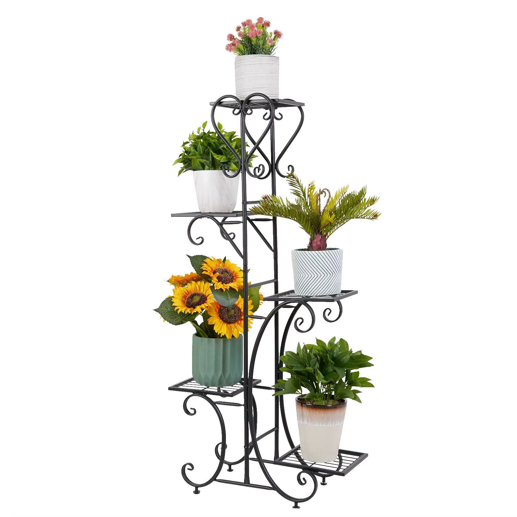 Étagère Plante Intérieure, Porte Plantes Fer Forgé Extérieur Intérieur de 5 Niveaux Support Pot de F