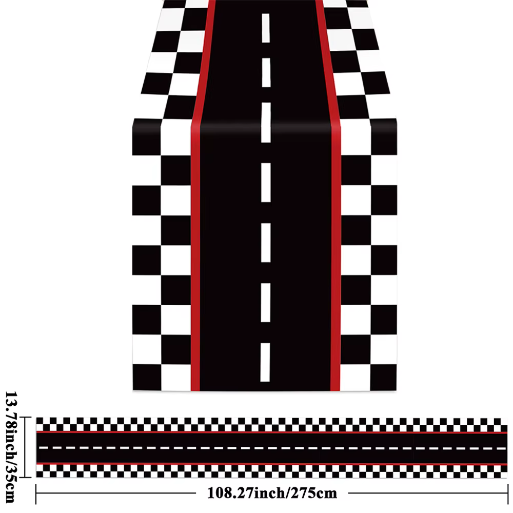 Nappe de table Racing Car à carreaux noir et blanc pour fête d'anniversaire d'enfants et baby shower