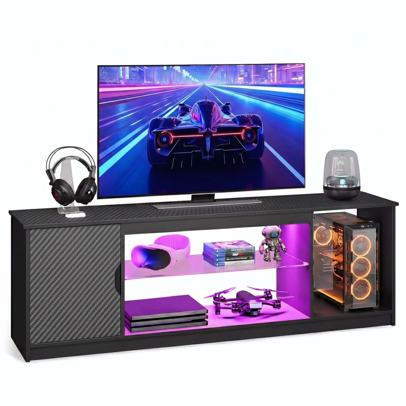Support TV LED 57 pouces pour téléviseurs 55/60/65 pouces - Centre de divertissement gaming avec écl