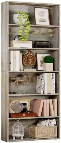 Bibliothèque vintage marron de 70 pouces de hauteur, présentoir à 6 étagères, design industriel, pou