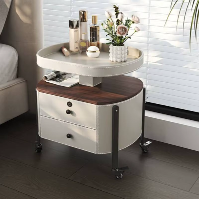 Table de chevet amovible élégante, beige et gris, avec rangement, style minimaliste, pour chambre à 