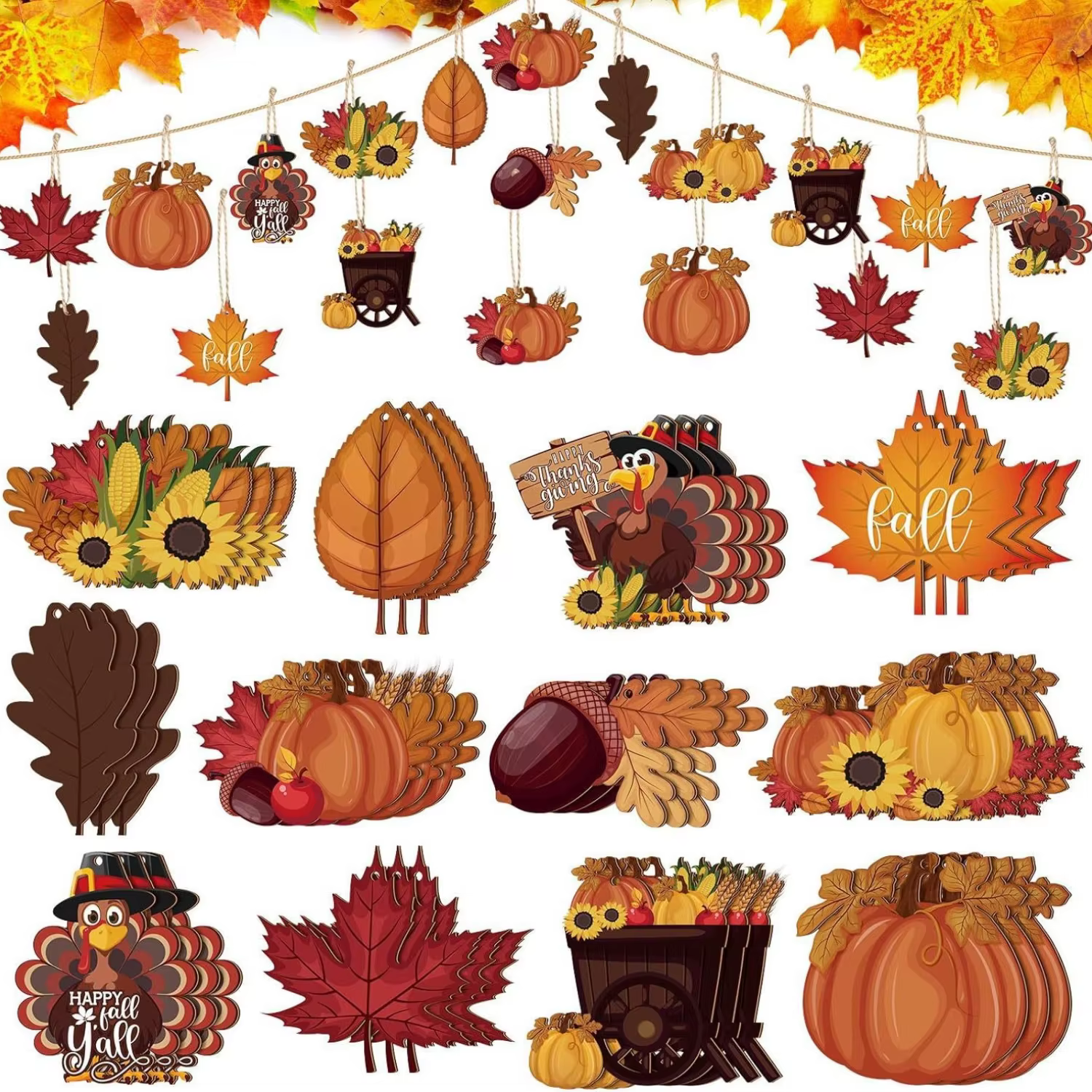 12 décorations en bois pour l'automne et Thanksgiving, décorations de vacances sur le thème de la di