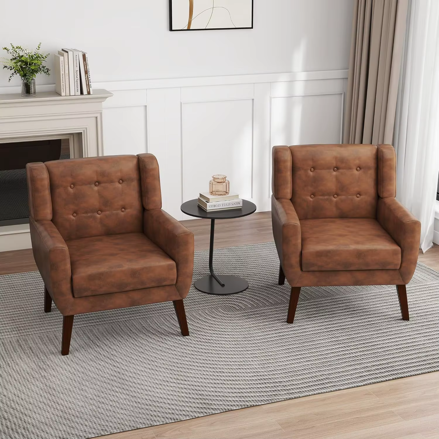 Ensemble de 2 fauteuils d'appoint en cuir PU, fauteuil club moderne rembourré pour salon, canapé sim