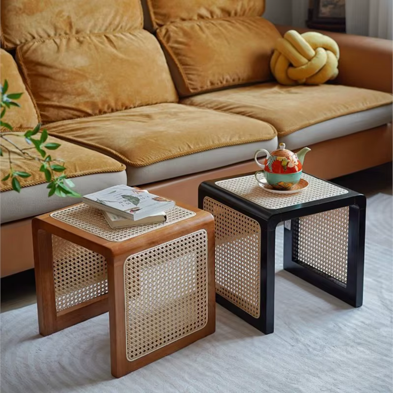 Table d'appoint en rotin et bois massif de Style Wabi-sabi, balcon japonais, fenêtre, canapé, petite