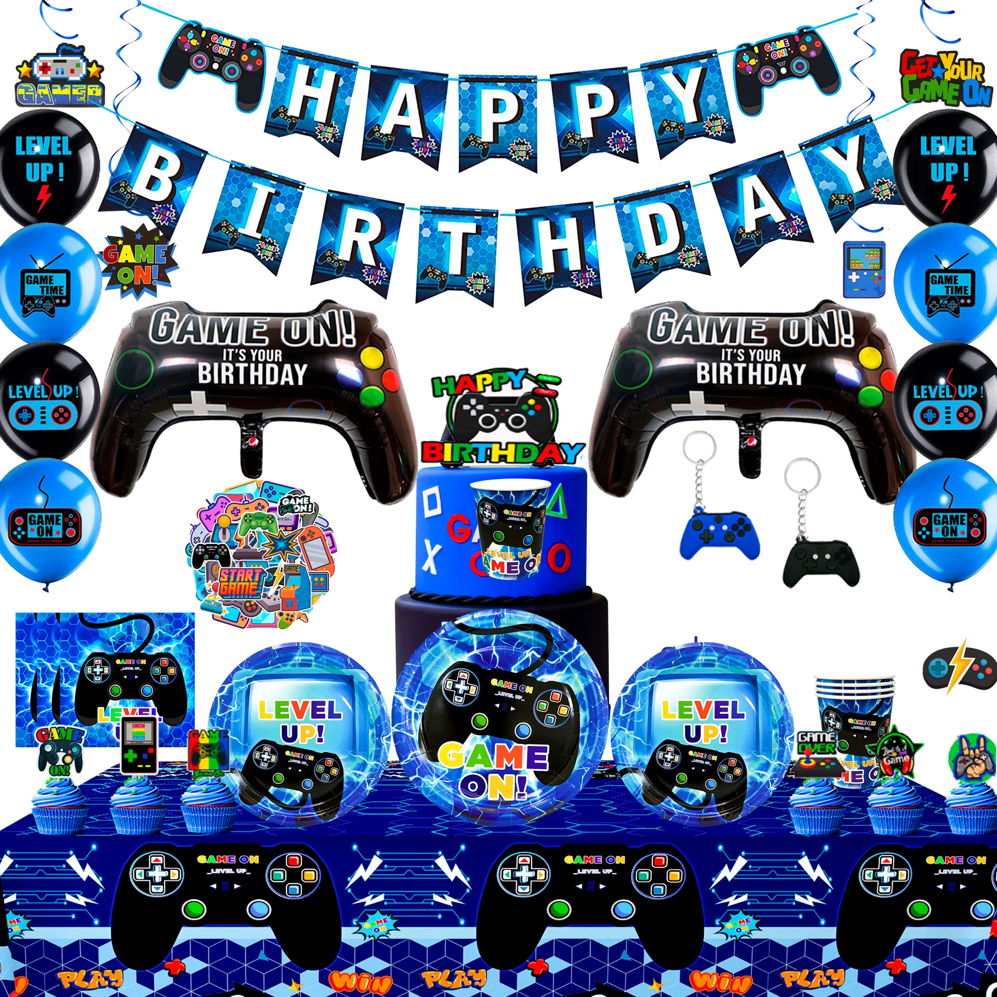 Décorations d'anniversaire de jeu vidéo pour garçons, décorations de fête de jeu vidéo, ensemble de 