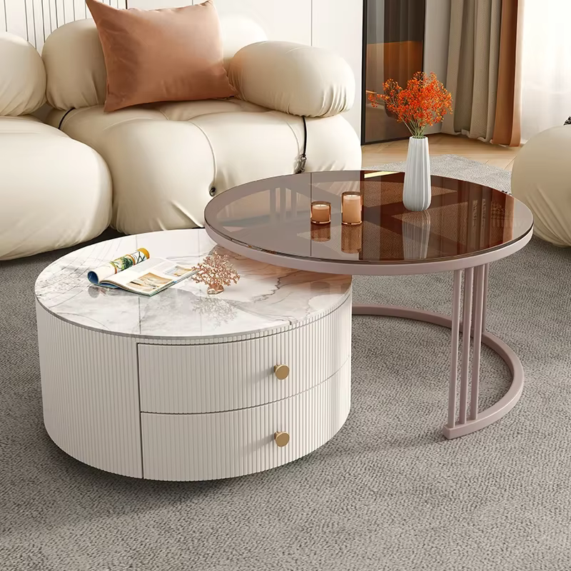 Table Basse Artisanale Esthétique avec Tiroirs, Design Moderne et Luxueux, Table Basse Nordique, Cen