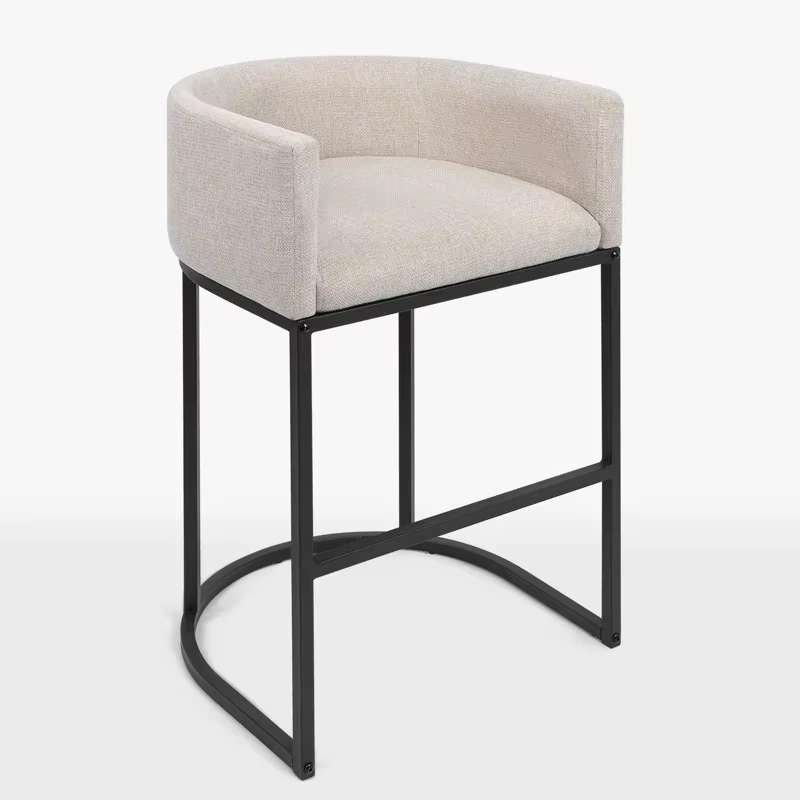 Tabourets de bar modernes en hauteur, fauteuils de comptoir en tissu de lin, cadres métalliques, îlo