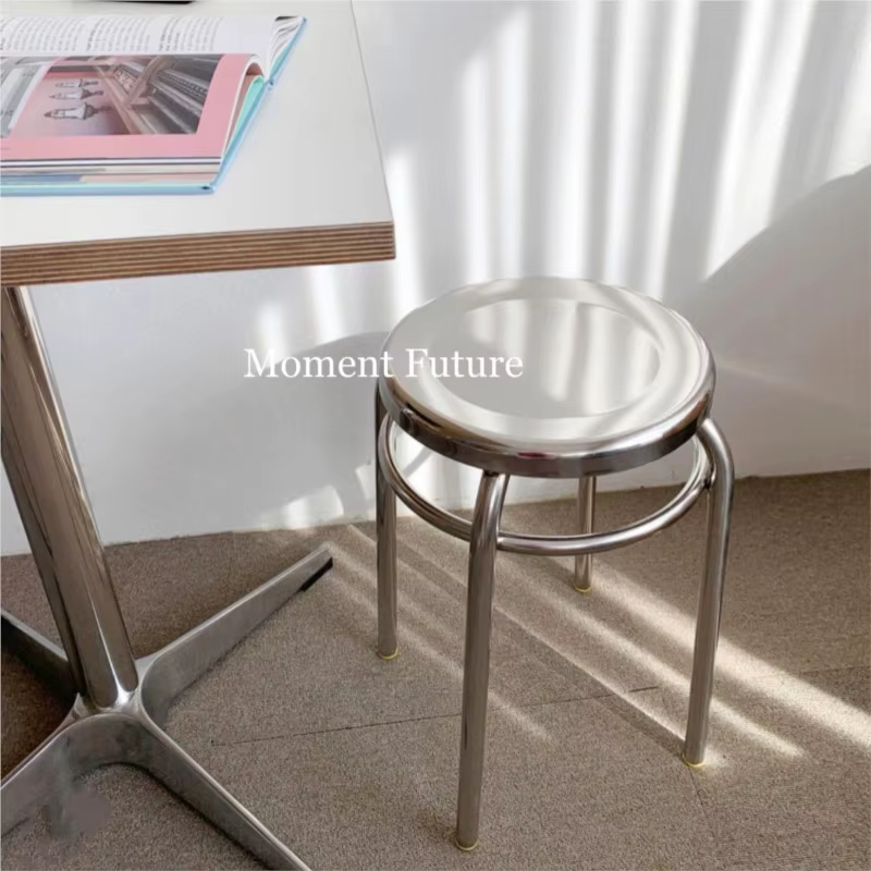 Fauteuil de loisirs individuel MOMO, tabouret rond en acier inoxydable argenté, chaise design modern