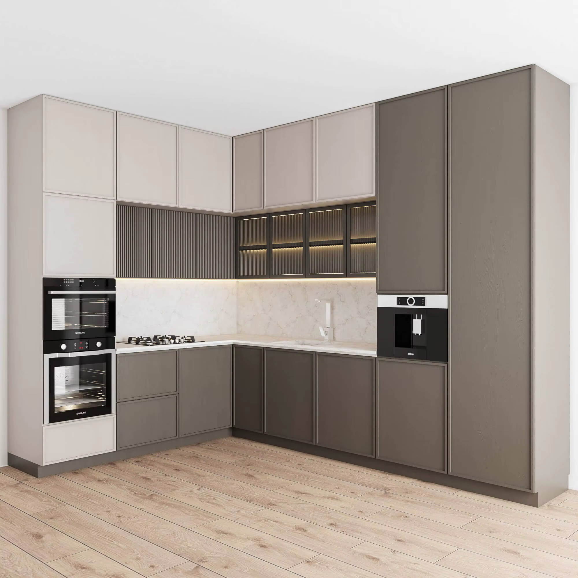Armoire, bois massif, armoire de cuisine, matériau PVC, avec conception d'évier, style de luxe, prod