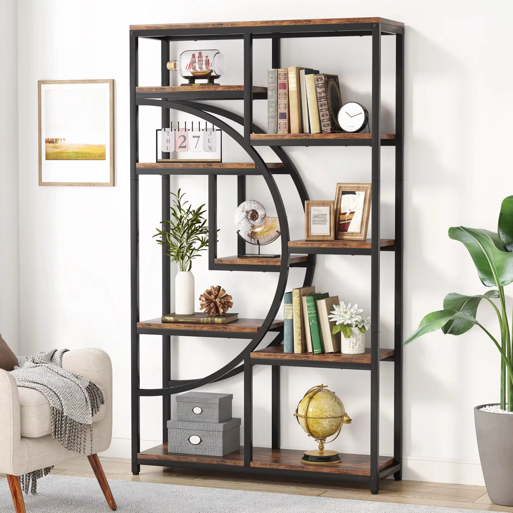 Tribesigns Bibliothèque industrielle Etagere à 5 niveaux, étagères hautes autoportantes, présentoir,