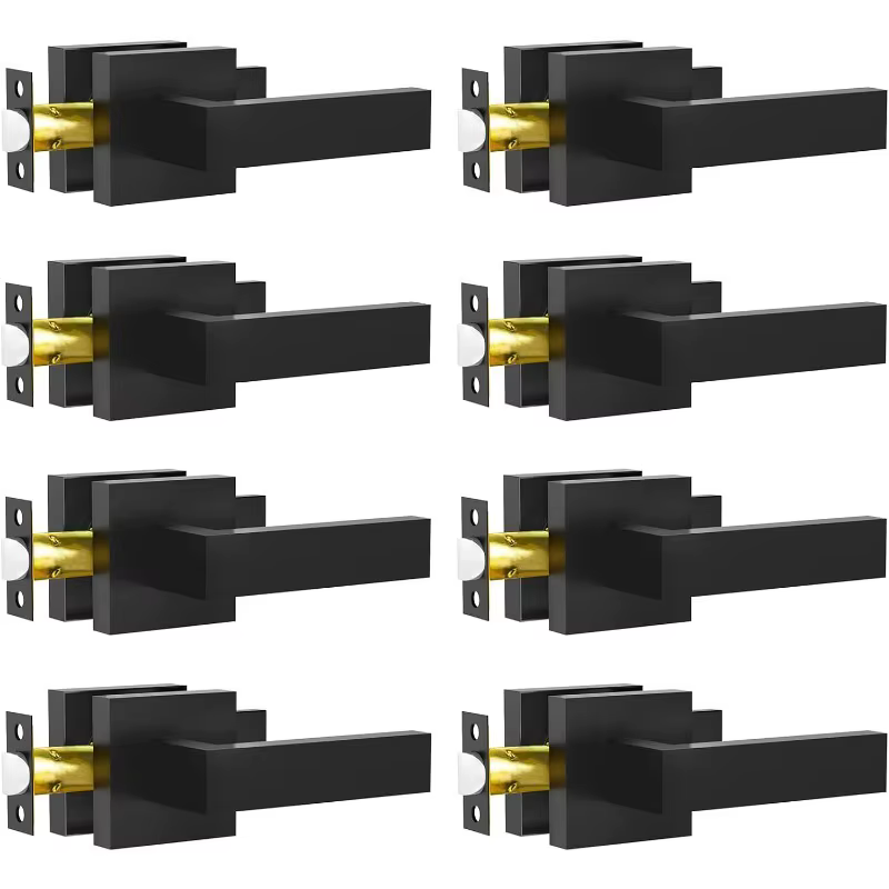Paquet de 8 poignées de porte intérieures noires mates pour couloir et placard, porte intérieure car