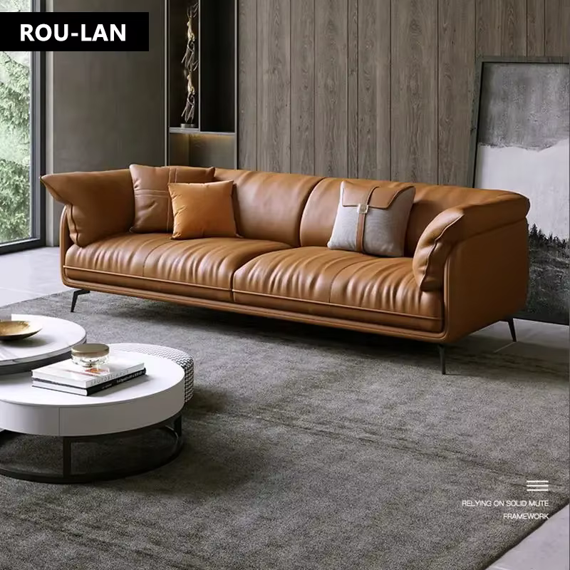 Canapé en cuir de salon minimaliste moderne, ensemble de meubles d'appartement, document personnalis