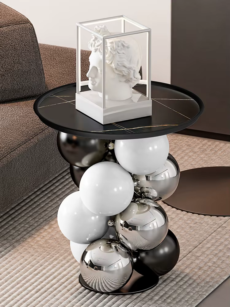 Table basse en ardoise d'acier inoxydable, Tables d'angle circulaires latérales, meubles, salon de m