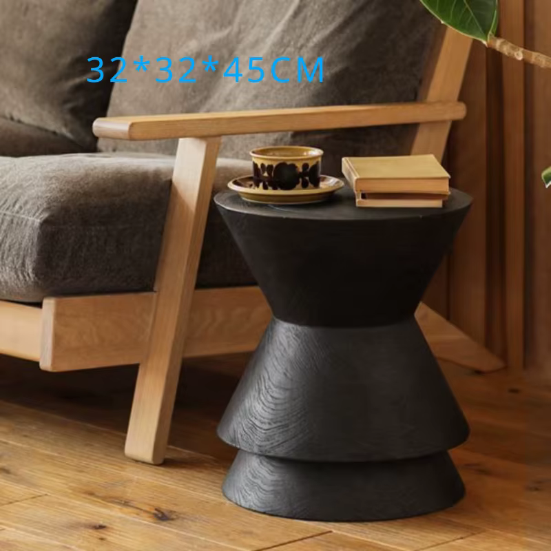 Table de bord de canapé en bois massif naturel, table basse ronde rétro créative, décoration de salo