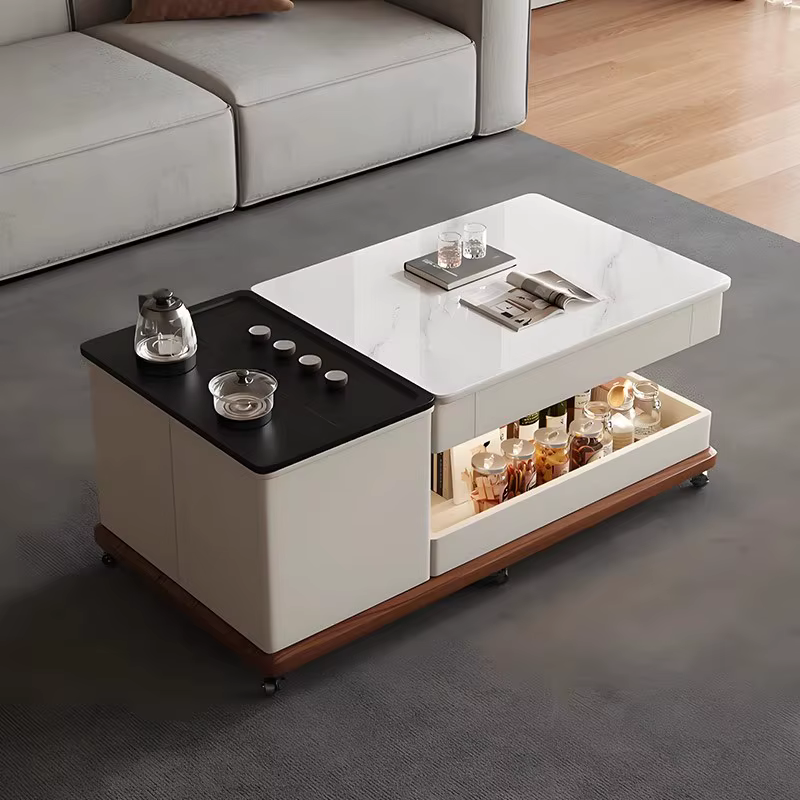 Table basse Glam française sur roulettes, Mobile, moderne, de luxe, avec rangement, rectangulaire, D