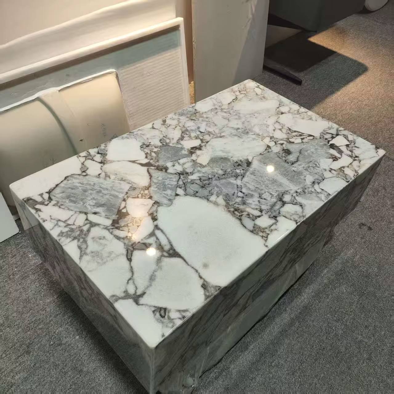Meubles en pierre personnalisés pour salon, décoration intérieure, table basse en marbre Ocean Storm