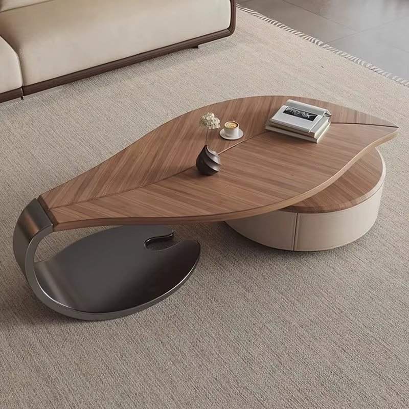 Table basse en bois massif de luxe moderne avec rangement, Style contemporain haut de gamme pour le 