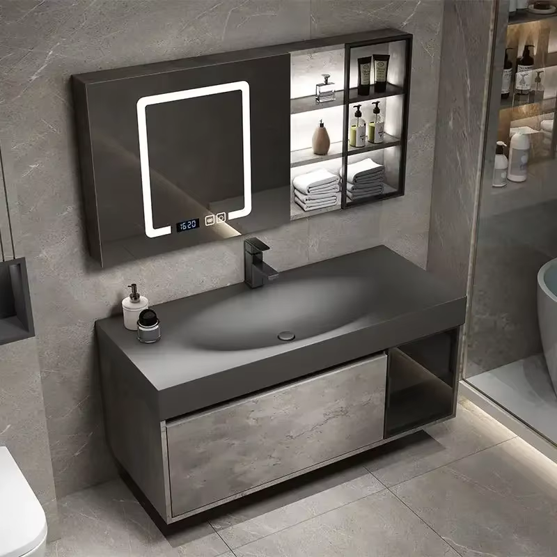 HOCabinet-Armoire à Miroir Intelligente Moderne, Lavabo Intégré, Armoire avec Évier