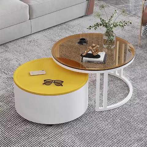 Ensemble de Table basse ronde en bois doré, style nordique moderne, nidification en bois personnalis