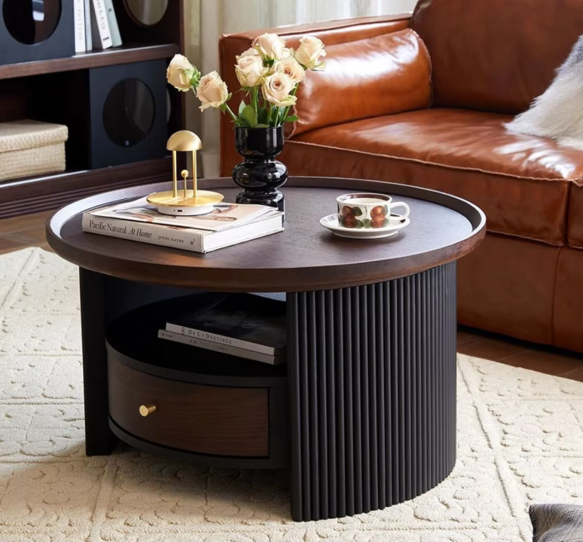Table basse ronde nordique moderne avec rangement, meubles de salon de luxe en bois pour usage domes