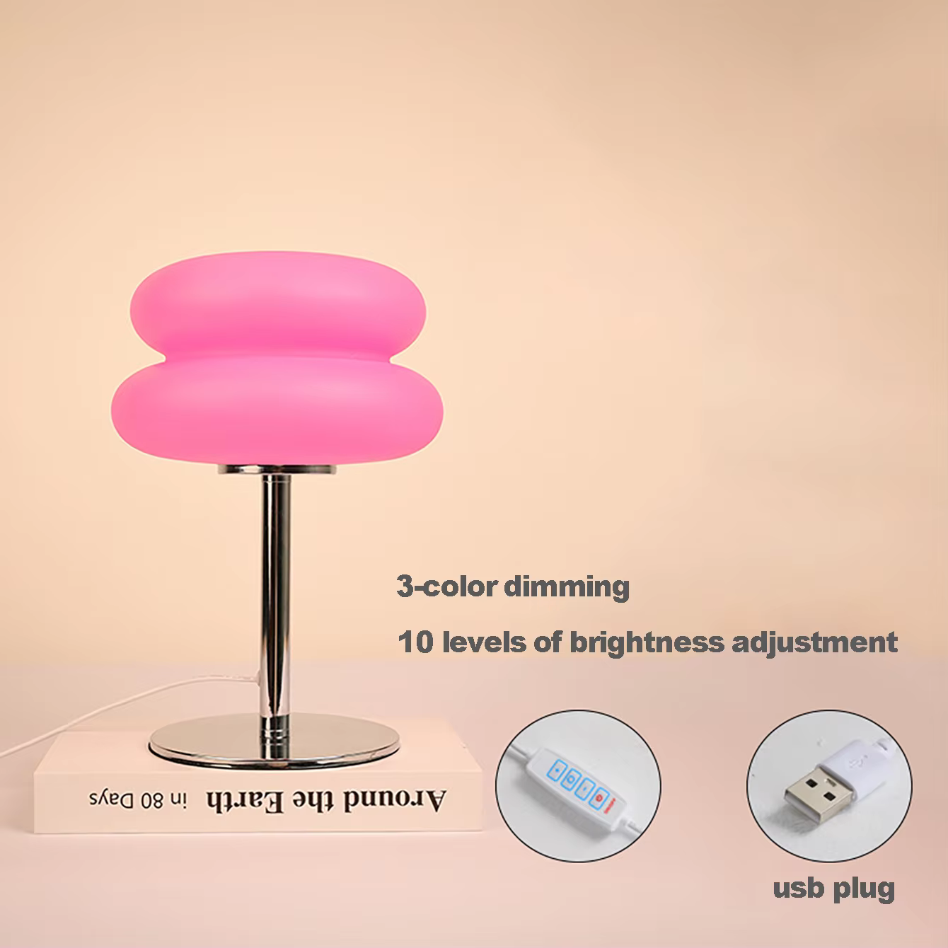 Lampe de chevet de chambre à coucher, lampe de table de style crémeux, prise USB, gradation tricolor