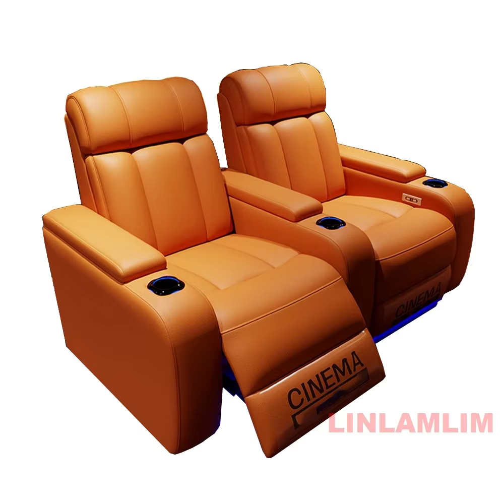Linlimlam Fauteuils de cinéma électriques de luxe en cuir véritable avec porte-gobelets, éclairage L
