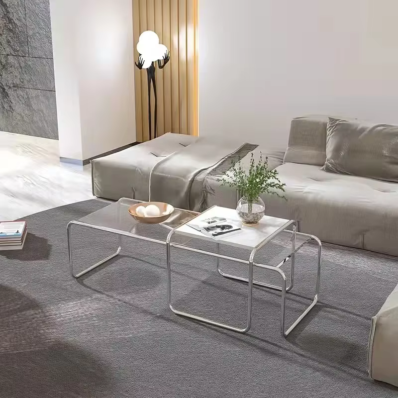 Table basse simple en acier inoxydable, Design moderne, Table basse Unique en métal, sens avancé, me